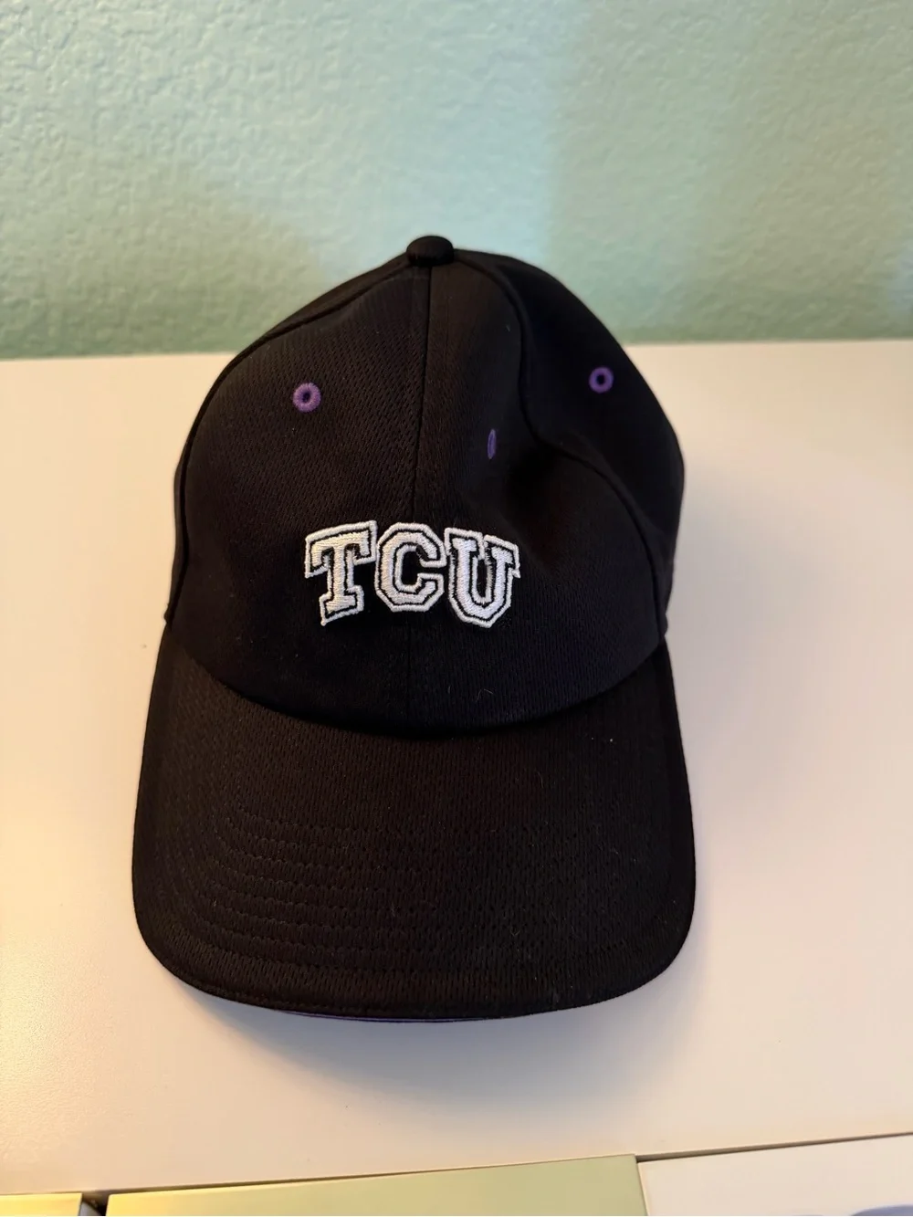 TCU Top of the World Black Cap with Purple Eyelets and White TCU logo